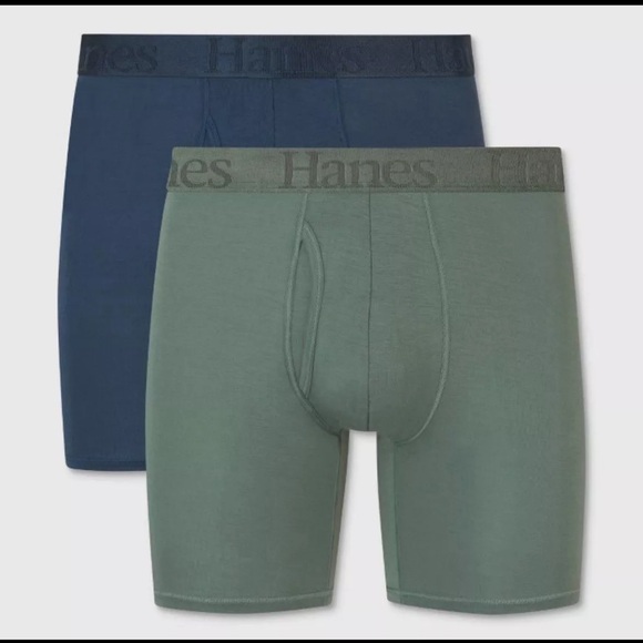 Premium Hanes Men's SuperSoft Boxer Briefs 2pk - Green/ Black XL Damaged Box - Picture 2 of 2